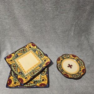 Corsica Crown Jewel Handcrafted Hand Painted Set Of 3 - 2 Square And 1 Round